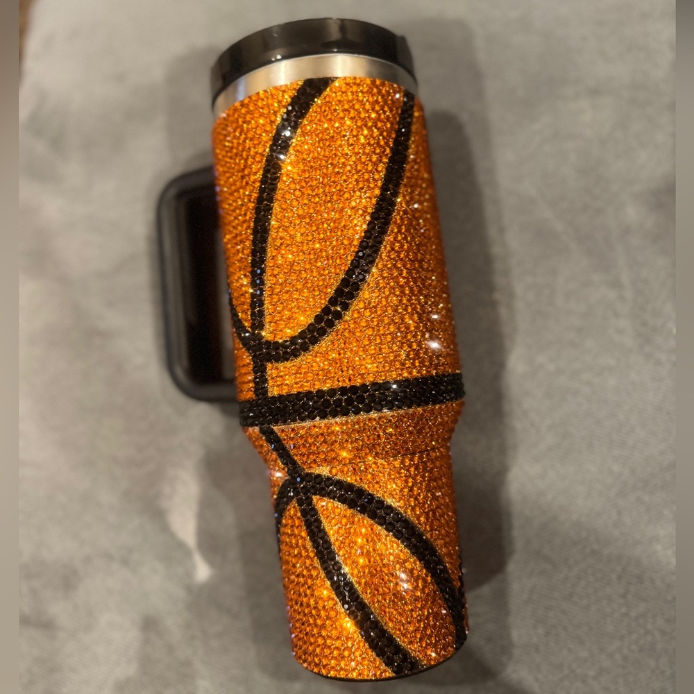 Basketball Stanley-Type Hot Cold 40oz Orange Black Rhinestone Travel Tumbler Mug